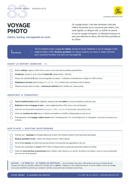 Checklist voyage photo : cabine, backup, sauvegardes