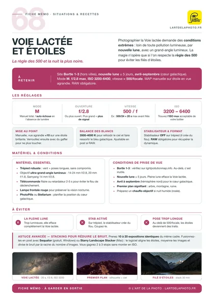 Fiche voie lactée et étoiles : règle des 500