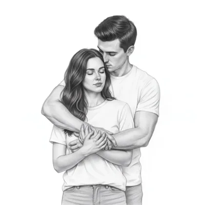 Couple s'étreignant, vêtements simples