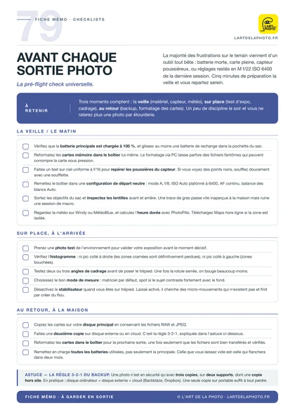 Checklist avant chaque sortie