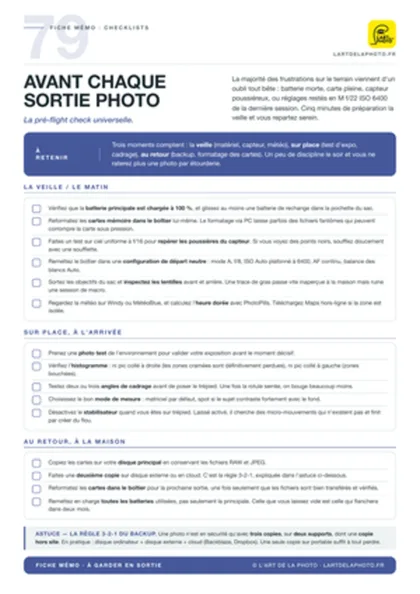 La fiche mémo 79 : la checklist avant chaque sortie photo