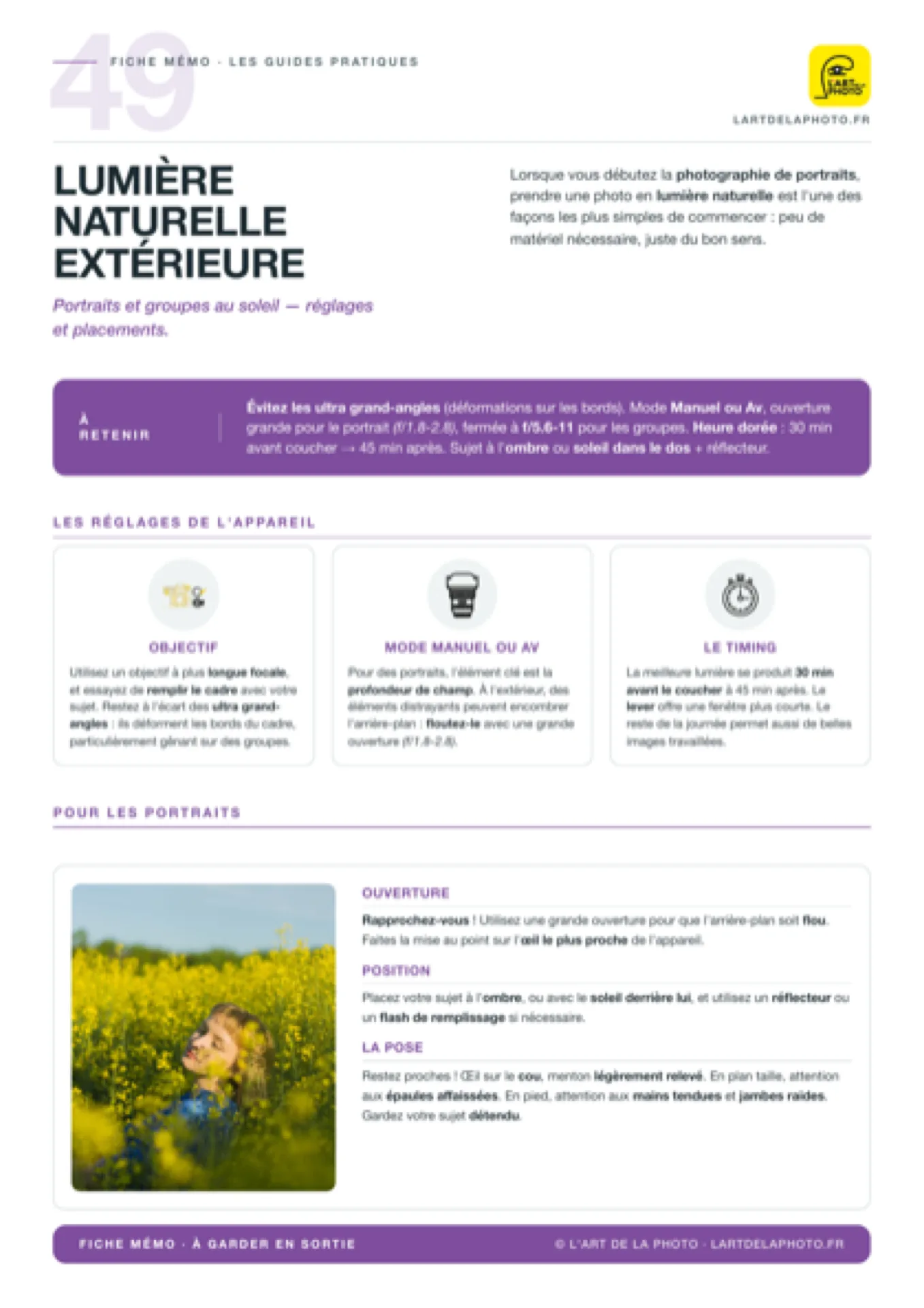Fiche mémo 49 : la lumière naturelle en extérieur