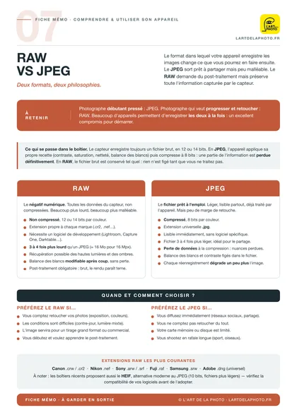 Fiche mémo 7 : RAW vs JPEG